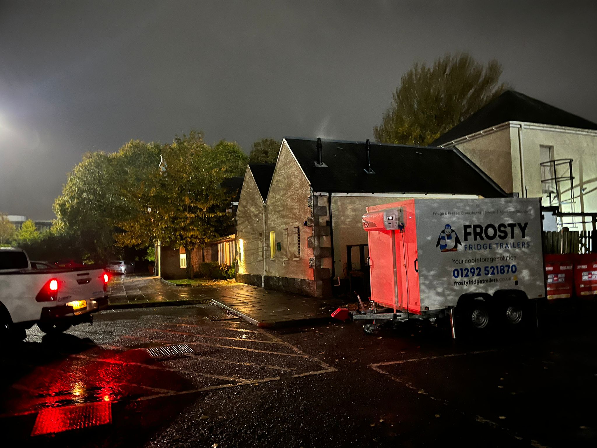 Frosty Fridge Trailer, Mobile Refrigeration Unit being delivered to an emergency breakdown